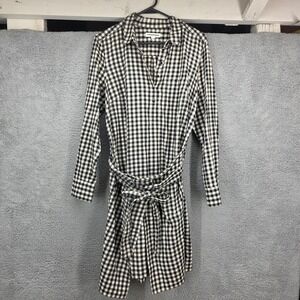 Country Road Black White Gingham Check Shirt Dress Faux Wrap Long Sleeve Size 12